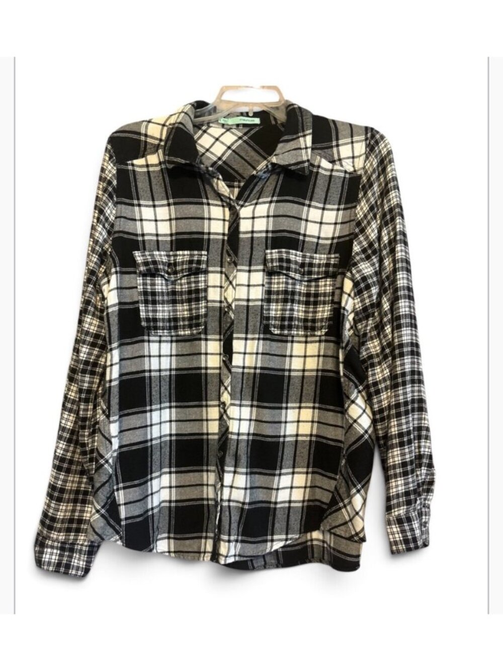 Maurices Women’s Black & White Plaid Flannel Shirt Size Large